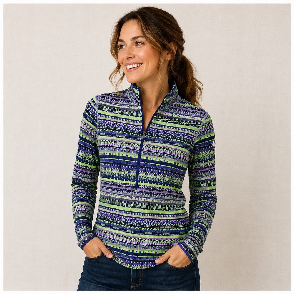 Nike Pro  Womens Quarter Zip S Pullover‎ Geometric Pixel Print Purple Green